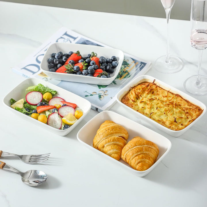 Auflaufform Porzellan 4er Set, 400 ml Rechteckige Porzellan Backformen für je 1 Portion, Klein Aufla