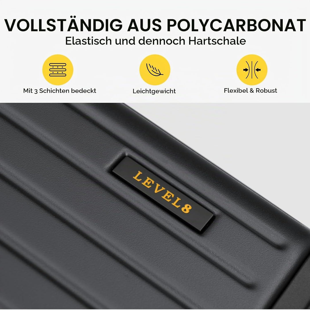 LEVEL8 Handgepäck Koffer Leicht Hartschalenkoffer mit TSA, 55cm, 34L | Carry on Koffer aus 100% Poly