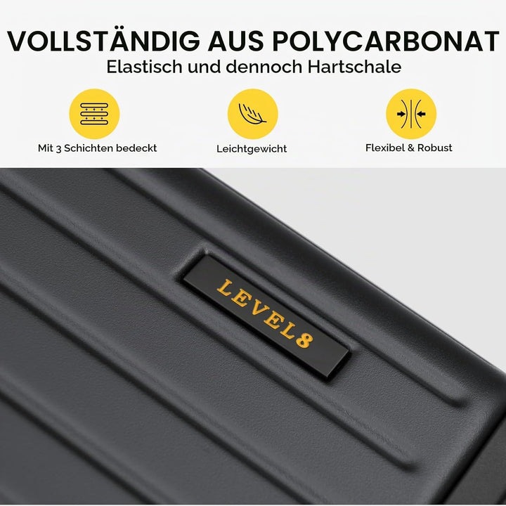 LEVEL8 Handgepäck Koffer Leicht Hartschalenkoffer mit TSA, 55cm, 34L | Carry on Koffer aus 100% Poly