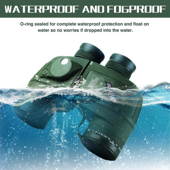 10x50 Marine Fernglas,Fernglas mit Nachtsicht Entfernungsmesser und Kompass, für Wassersport-Enthusi