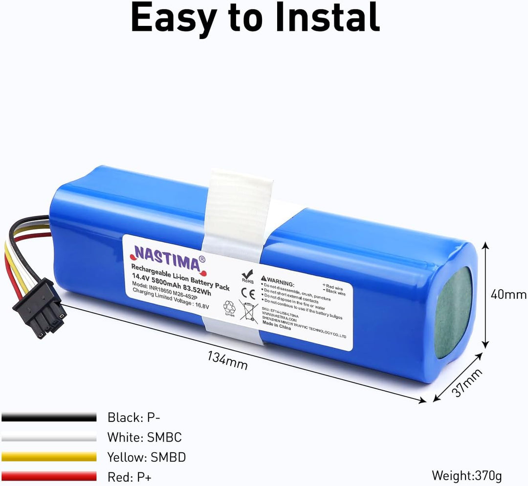 NASTIMA 14,4V 5800mAh Li-Ion Akku Kompatibel mit Eufy Robovac L70 Hybrid, T2190, T2190G21, Teilenumm