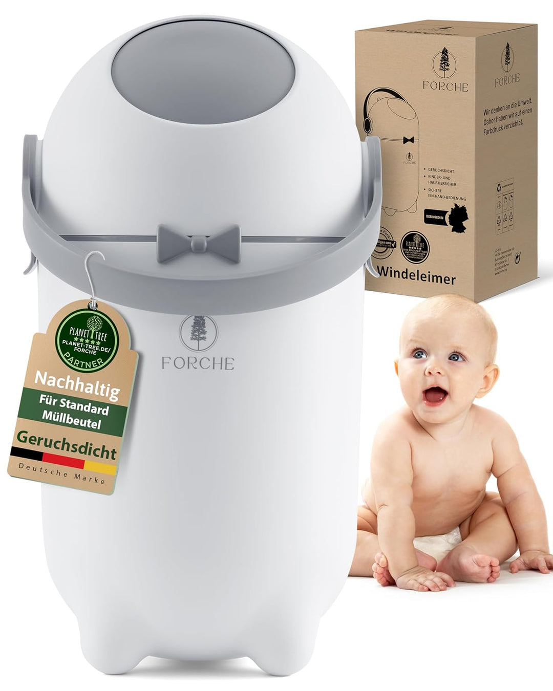 Forche® Windeleimer Baby Mülleimer Geruchsdicht Windelmülleimer ohne teure Nachfüllkassetten, perfek