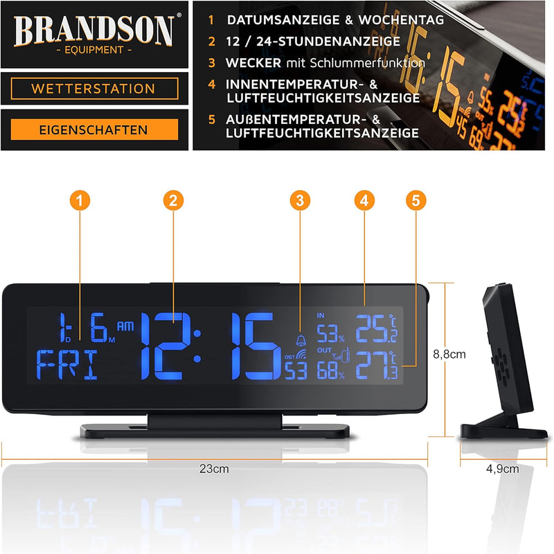 Funk Wetterstation mit Farbdisplay temperaturgesteuert 256 Farben - inkl. Aussensensor - Wecker mit