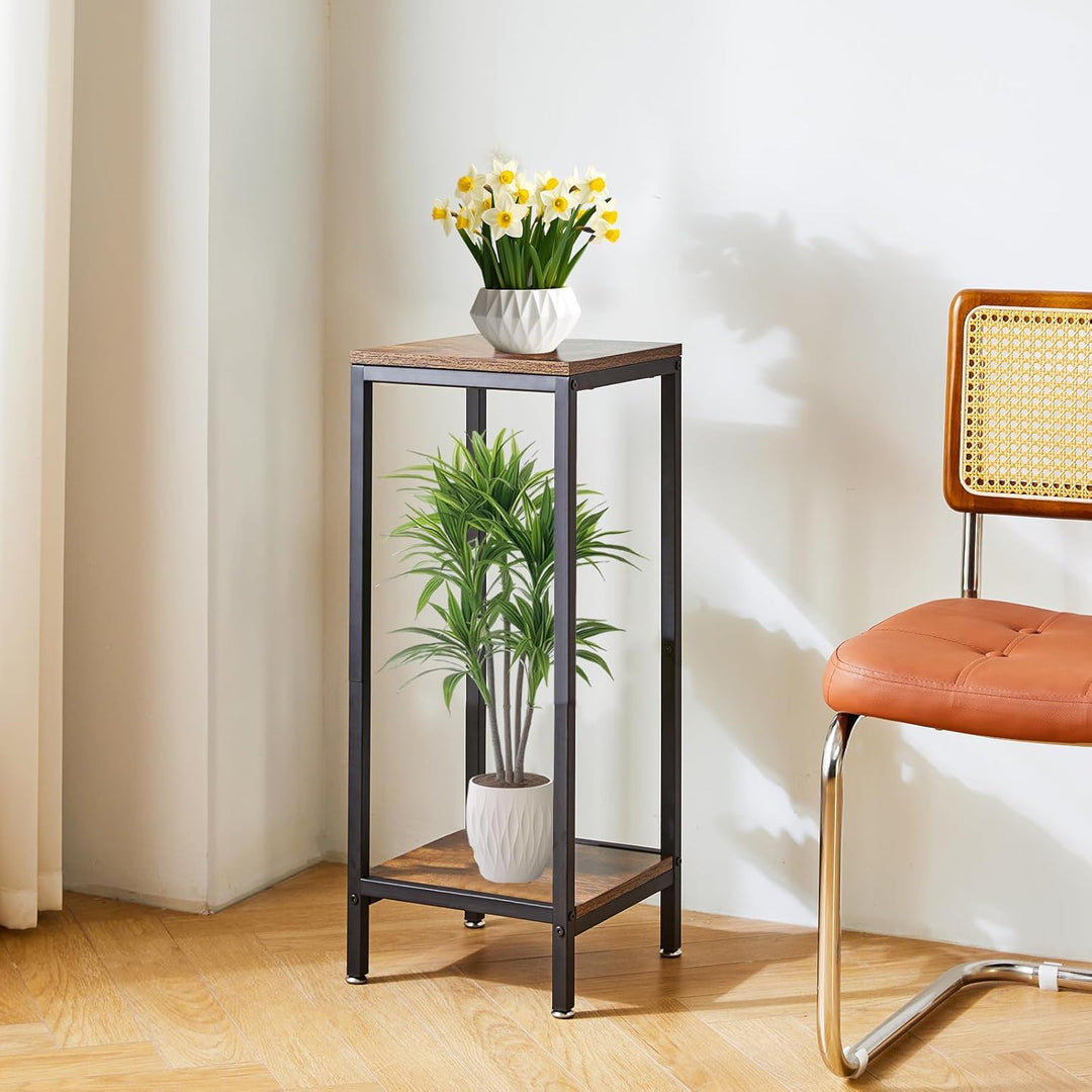 IBUYKE 2 Etagen Pflanzenregal Blumenständer, 76cm Hoch Holz Pflanzenständer, Modern Quadratische Blu