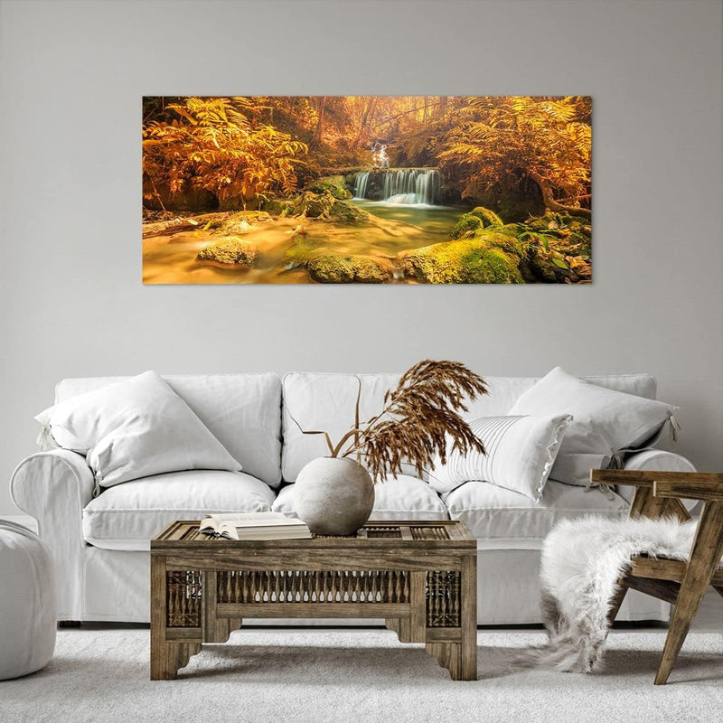 Wandbilder Dekoration Wohnzimmer Wald Bach Tropen Natur Panorama Bilder auf Leinwand 120x50cm Leinwa