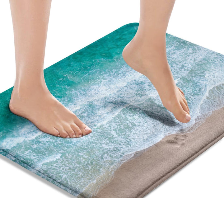 Britimes Badematte für Badezimmer, rutschfest, blau, Strand, Sandwellen, waschbar, Bodenmatte, Badez