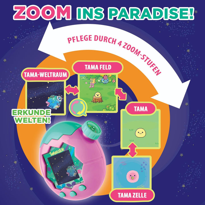Bandai - Tamagotchi Paradise Himmel - Virtuelles Haustier zum Aufziehen - Tamagotchi mit Zoom-Drehra