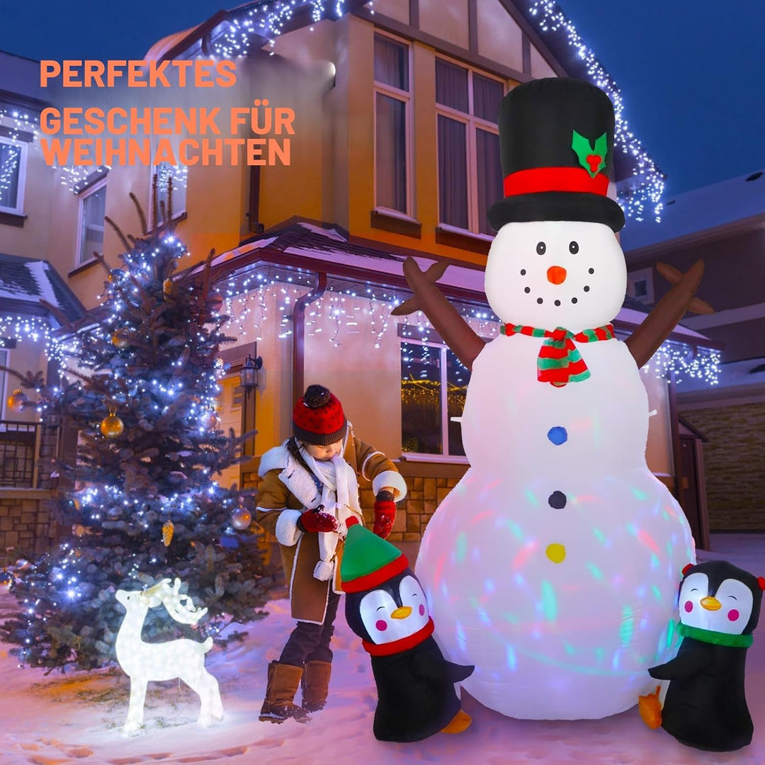 2,44m/8FT Aufblasbarer Schneemann mit 2 Pinguinen – LED Weihnachtsdeko Outdoor, Frosty Figur Beleuch