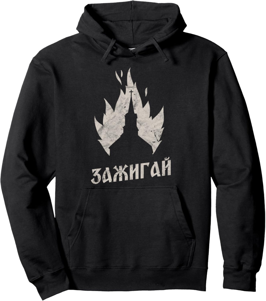 Occult Stay Lit Russland Kyrillisch Brennende Kirche Gothic Pullover Hoodie