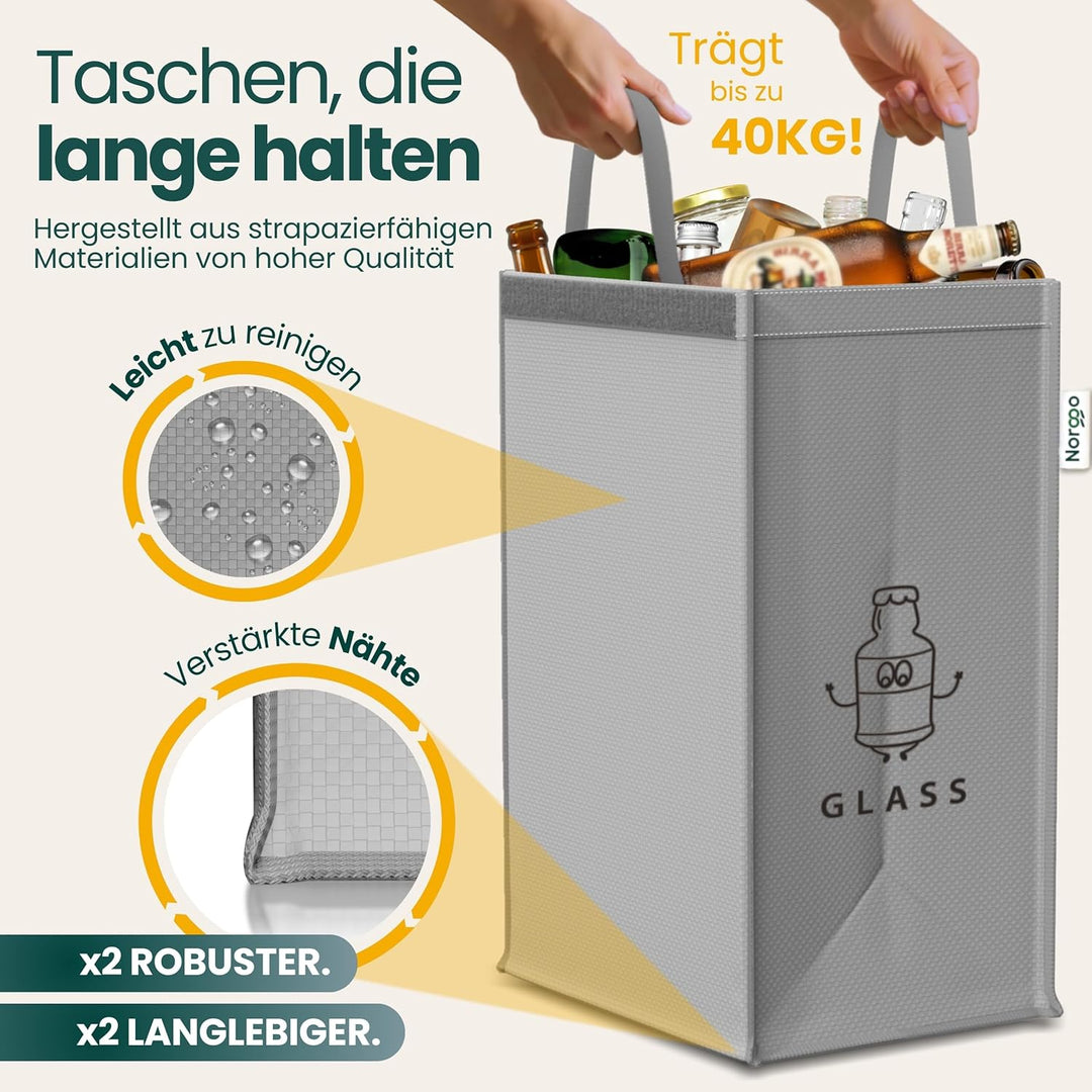 Norggo 3er-Pack Recycling System Taschen - Mülltrennsystem 3fach - Recycling Behälter 40 L - Mülltre
