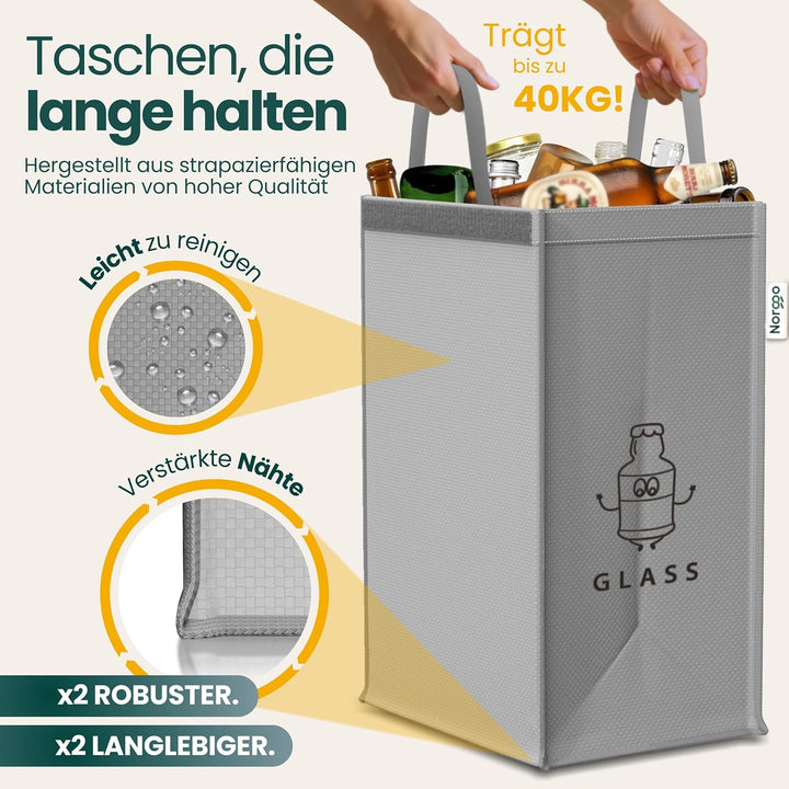 Norggo 3er-Pack Recycling System Taschen - Mülltrennsystem 3fach - Recycling Behälter 40 L - Mülltre