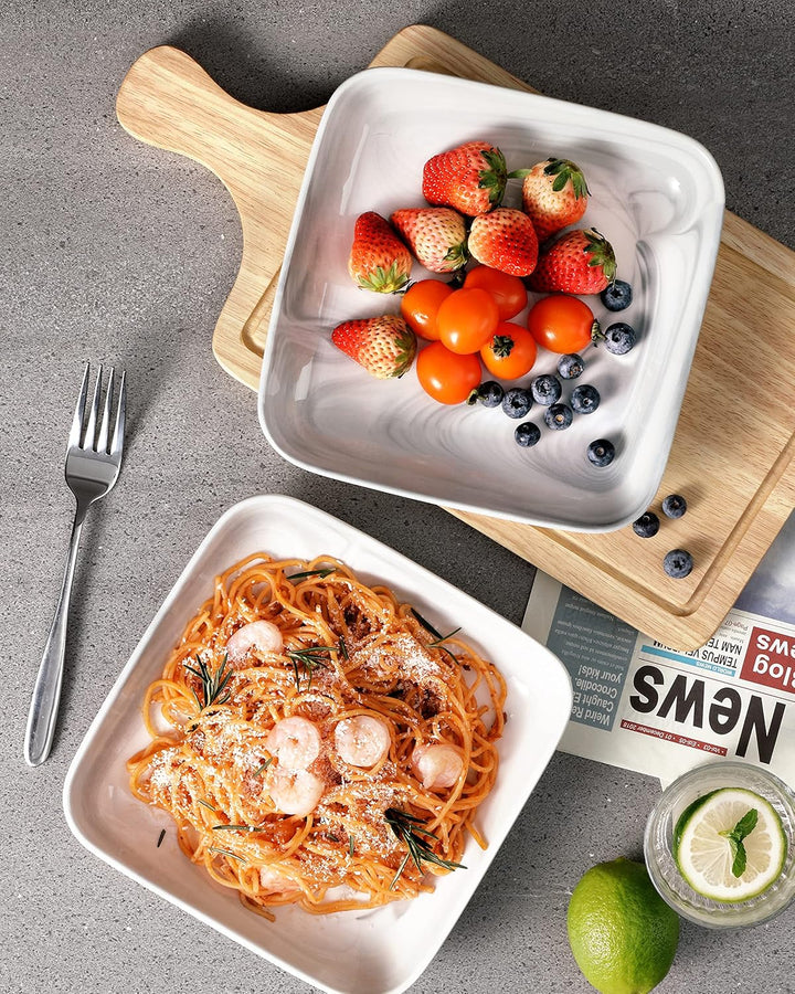 MALACASA, Serie Ivy, 4 teilig Set Marmor Porzellan Speiseteller Pastateller, Kuchenteller Desserttel