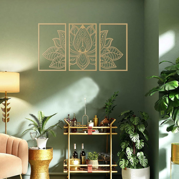 Resama 3 Pcs Lotusblume Wandkunst Dekor Metall Mandala Wanddekoration Einzigartige Lotusblume Wandku