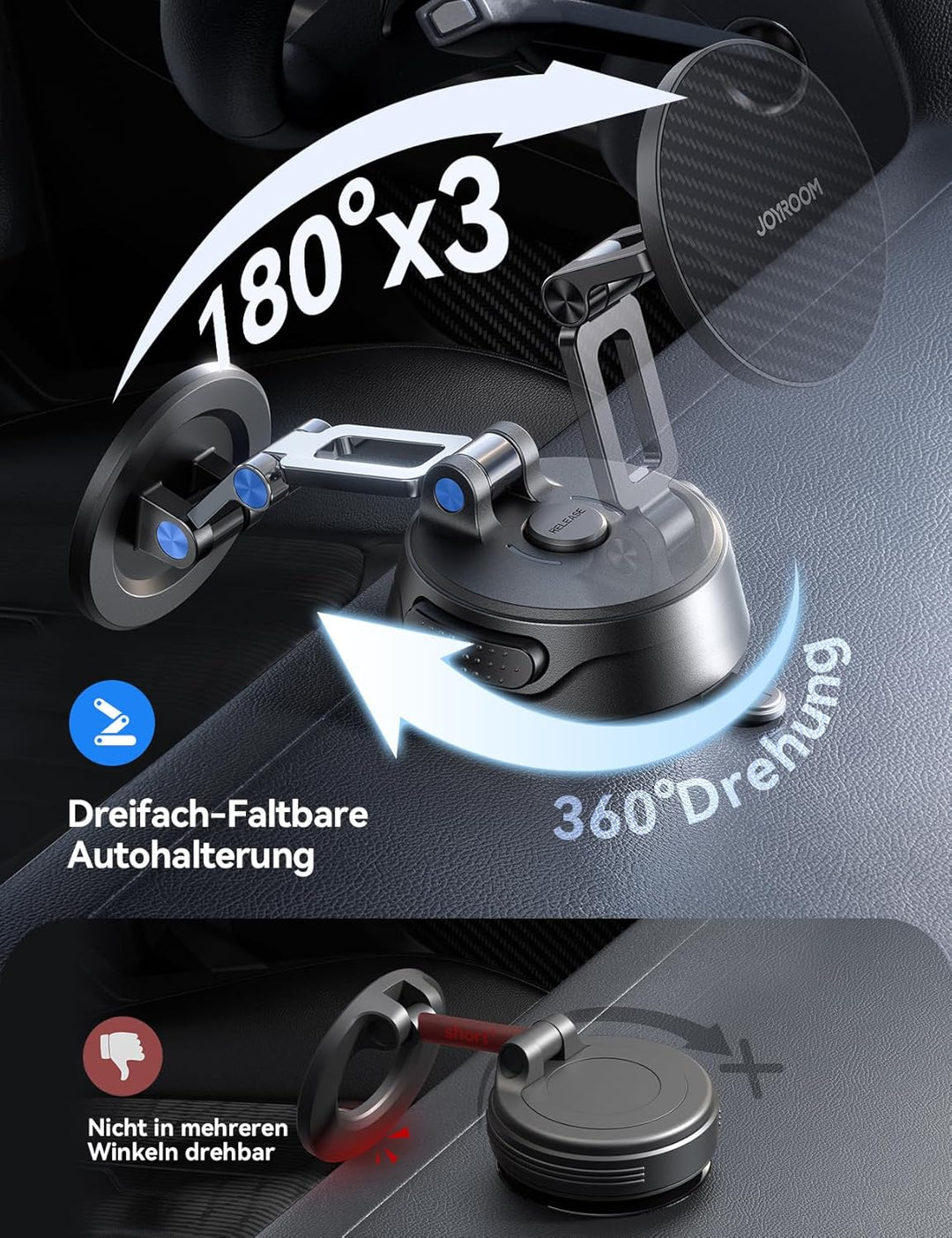 JOYROOM Handyhalterung Auto [Dreifach-Faltbare] Magsafe Autohalterung [Vakuum & Stärkster Gel] für A