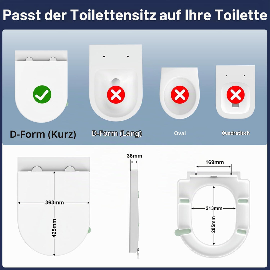 Toilettendeckel mit Absenkautomatik D-Form [KURZ],YEAUPE PRO WC Sitz mit Puller Lid,Toilettensitz mi