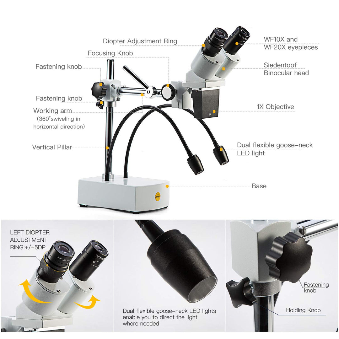 SWIFT Optical Professionelles Niveau 10X / 20X-Vergrösserung Binokulares Stereo-Mikroskop mit Weitwi