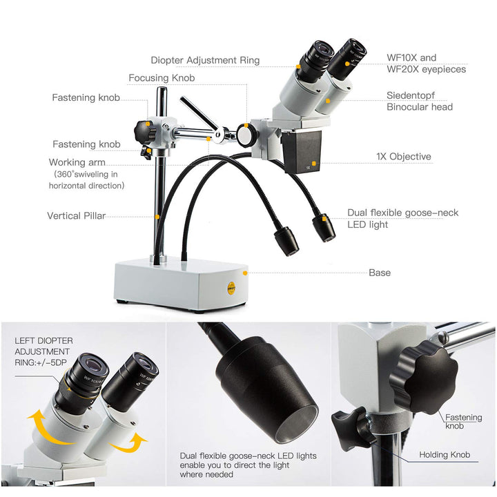 SWIFT Optical Professionelles Niveau 10X / 20X-Vergrösserung Binokulares Stereo-Mikroskop mit Weitwi