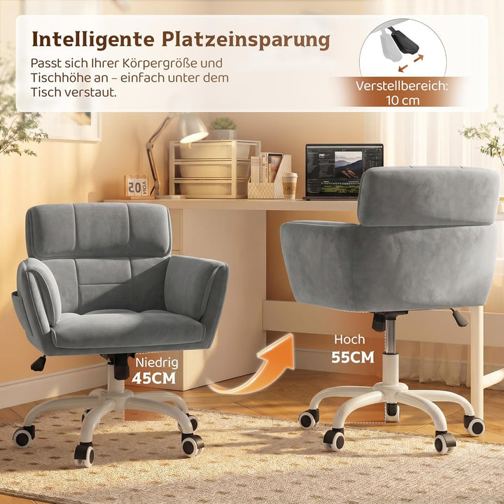 Schreibtischstuhl, Schminktisch Stuhl mit Samtbezug, Neigbarer & Höhenverstellbarer Bürostuhl, bis 1
