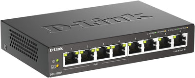 D-Link DGS-1008P, 8-Port Unmanaged PoE+ Gigabit Switch (8 Anschlüsse mit 10/100/1000 Mbit/s, 4 davon