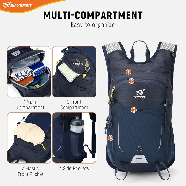 SKYSPER Wanderrucksack 15L Leichter Rucksack Wandern kleiner Trekkingsrucksack Atmungsaktiver Tagesr