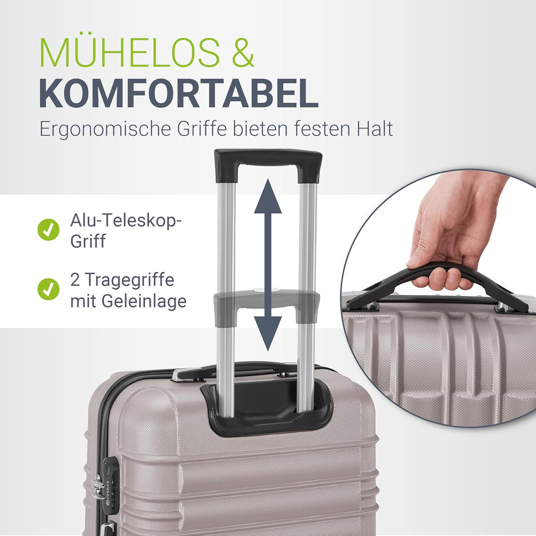 Juskys Hartschale Kofferset Reisekoffer 3 teilig - Zahlenschloss, geräuscharme 360° Rollen gross, Te