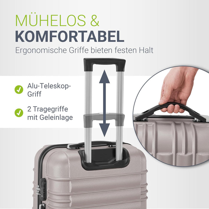 Juskys Hartschale Kofferset Reisekoffer 3 teilig - Zahlenschloss, geräuscharme 360° Rollen gross, Te