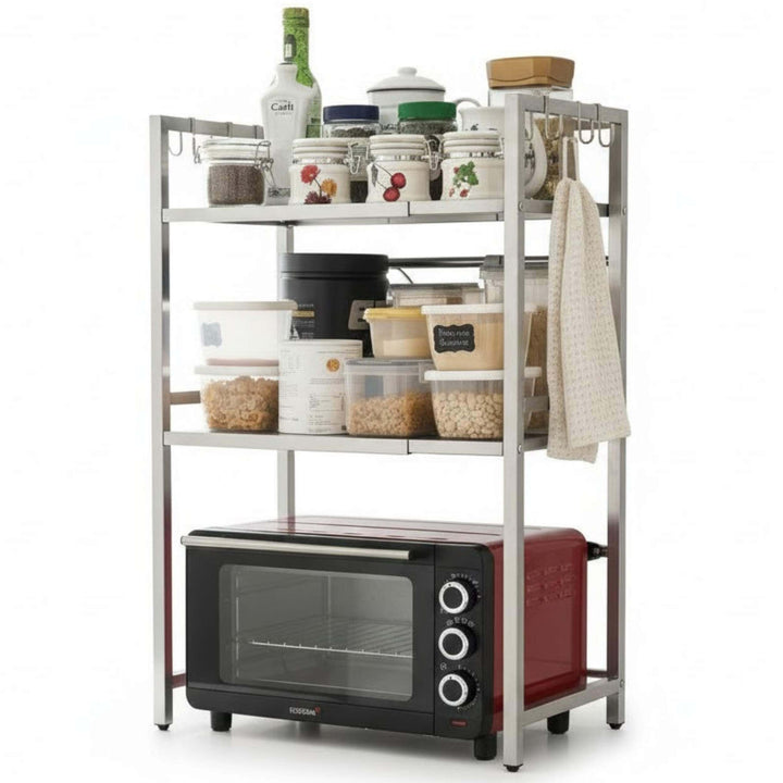 DanDiBo Verstellbares Küchenregal Edelstahl für Arbeitsplatte Stehend 3 Stufig 40-64 cm Regal Küche