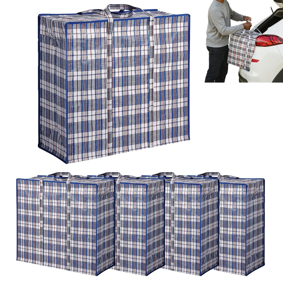Jumbo Aufbewahrungstasche XXL 140L Kariert mit Reissverschluss – Verstautasche Bigbag PP-Gewebe Falt