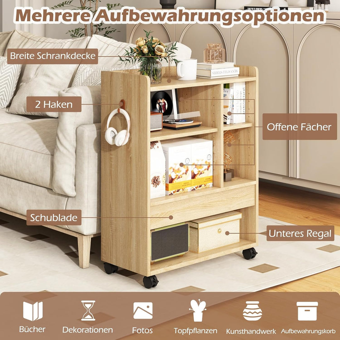 GOPLUS mobiler Aktenschrank, Rollcontainer mit Schublade, offenen Ablagen & Haken, Büroschrank Büroc