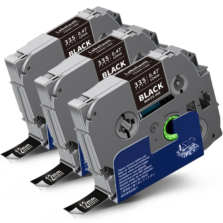 3x Labelwell kompatibel für Brother TZe-335 Schriftband Weiss auf Schwarz 12mm Laminiert Bänder für
