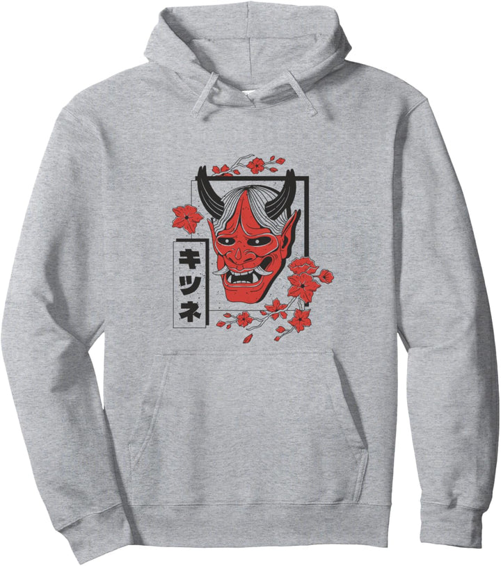 Japanischer Dämon mit Kanji-Buchstaben Pullover Hoodie