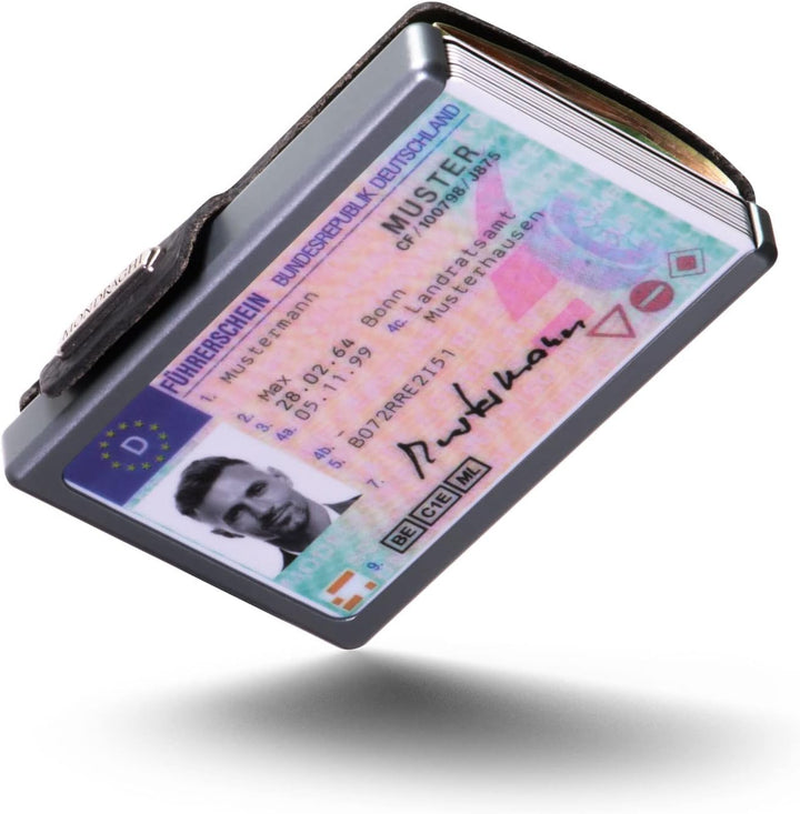 Mondraghi® Mini-Wallet. Ultraleichte Geldbörse mit Narbenleder. Kleiner Geldbeutel mit RFID-Schutz-C
