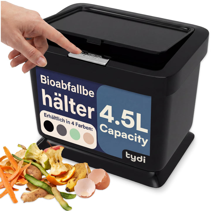 Tydi 4,5L Küchen-Biomüllbehälter mit Druckknopfdeckel - Komposteimer für die Küche - Rutschfester Bo