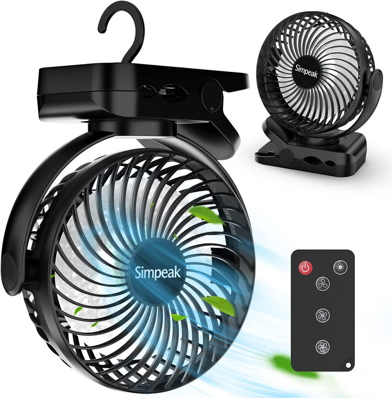 Simpeak 10000mAh Camping Ventilator Tischventilator, Mini USB Ventilator leise, Clip Fan mit Fernbed