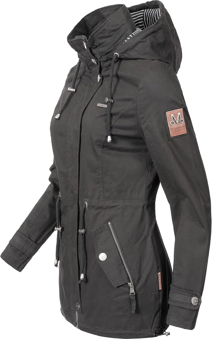 MARIKOO Damen leichte Übergangsjacke Baumwoll-Parka mit Kapuze Nyokoo XS-XXL M Schwarz, M Schwarz