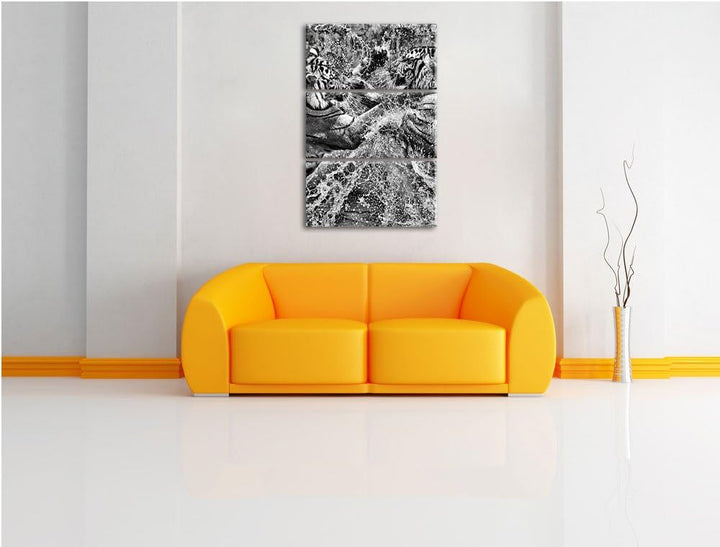 Pixxprint Kämpfende Tiger im Wasser als Leinwandbild/Grösse: 3 Teilig (120x80) cm/Wandbild/Kunstdruc