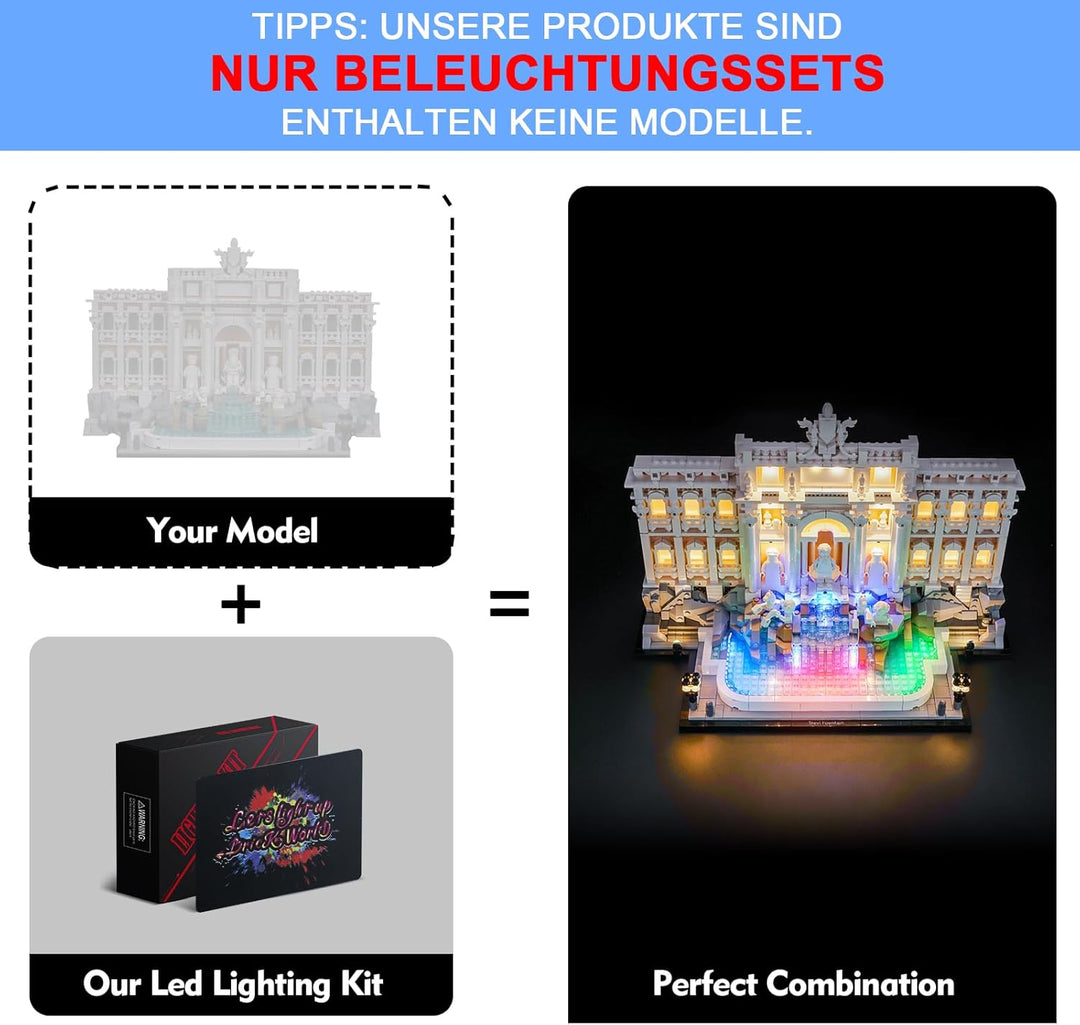 LocoLee Licht Set Kompatibel mit Lego 21062 Trevi Fountain RGB, Nur Lichter Set, Licht Beleuchtung S