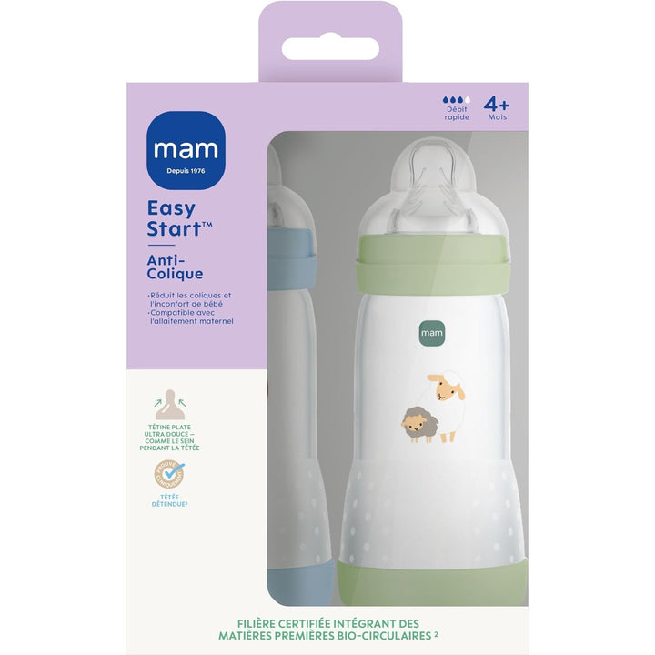MAM Easy Start Anti-Colic Babyflasche, 4+ Monate, schneller Durchfluss (2 x 320 ml) Ocean + Sand – F
