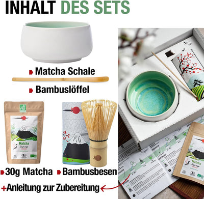 Origeens MATCHA TEE SET mit Matcha Besen, Matcha Schale aus Keramik, BIO Matcha Tee aus Japan | Hand