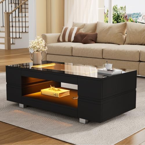 Merax Moderner Couchtisch mit LED-App-Steuerung, 100x50x35cm, Wohnzimmertisch & Beistelltisch Couch,