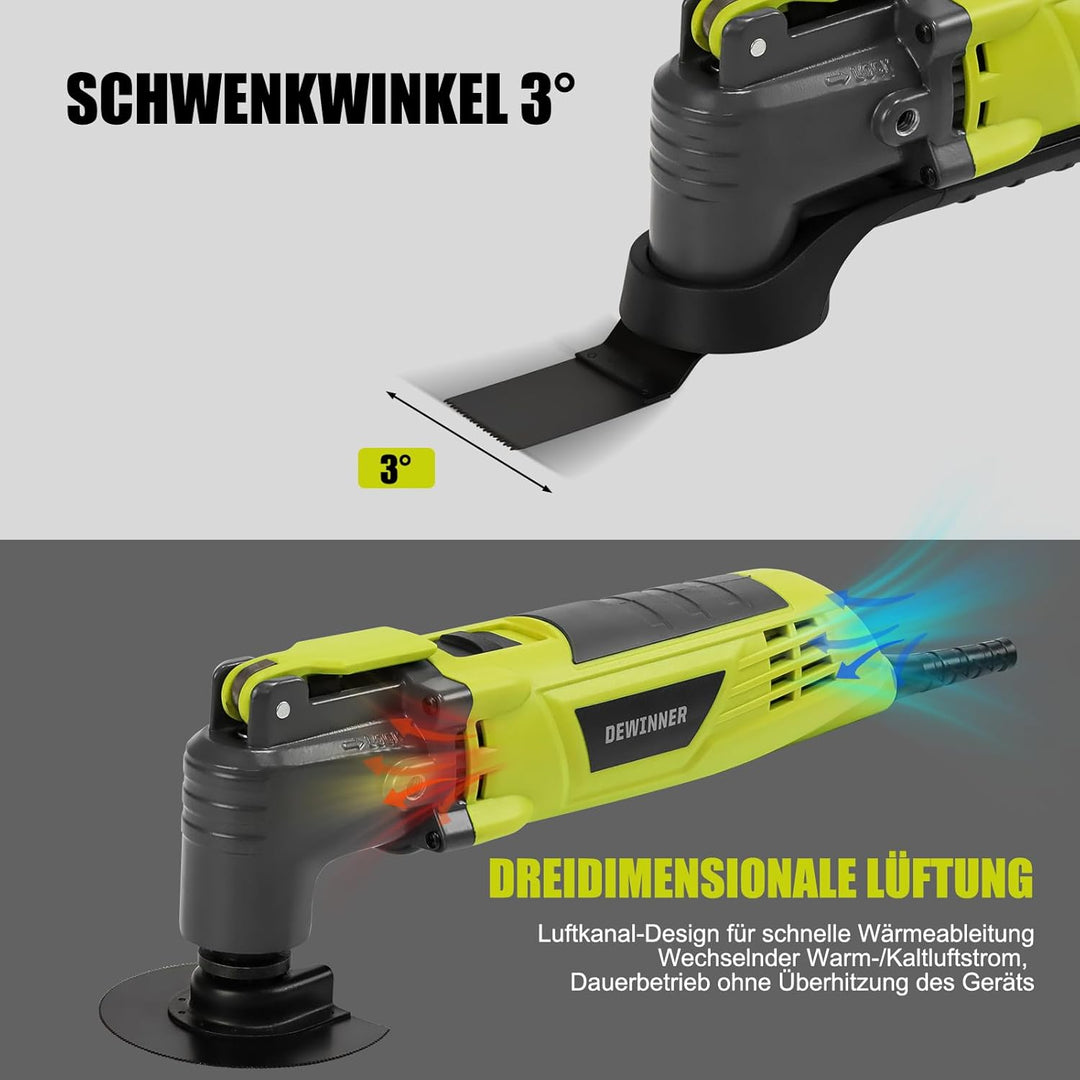 DEWINNER Oszillationswerkzeug, 300W Multifunktionswerkzeug, 3° Oszillationswinkel, 6 Variable Geschw