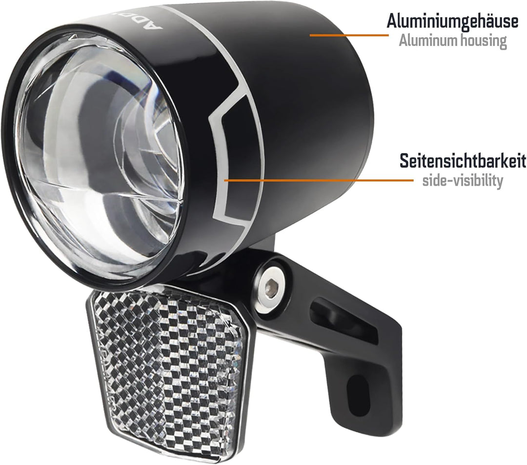 E-Bike Frontlicht 100 Lux Nova E100 – StVZO zugelassen, IP65 wassergeschützt, LED mit Doppel-Linsent