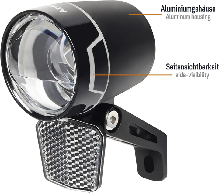 E-Bike Frontlicht 100 Lux Nova E100 – StVZO zugelassen, IP65 wassergeschützt, LED mit Doppel-Linsent