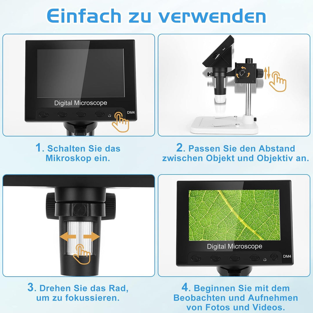 WADEO 4,3 Zoll LCD Digital Mikroskop 1000X, Tragbares Mikroskop für Kinder, USB Digitalmikroskop mit