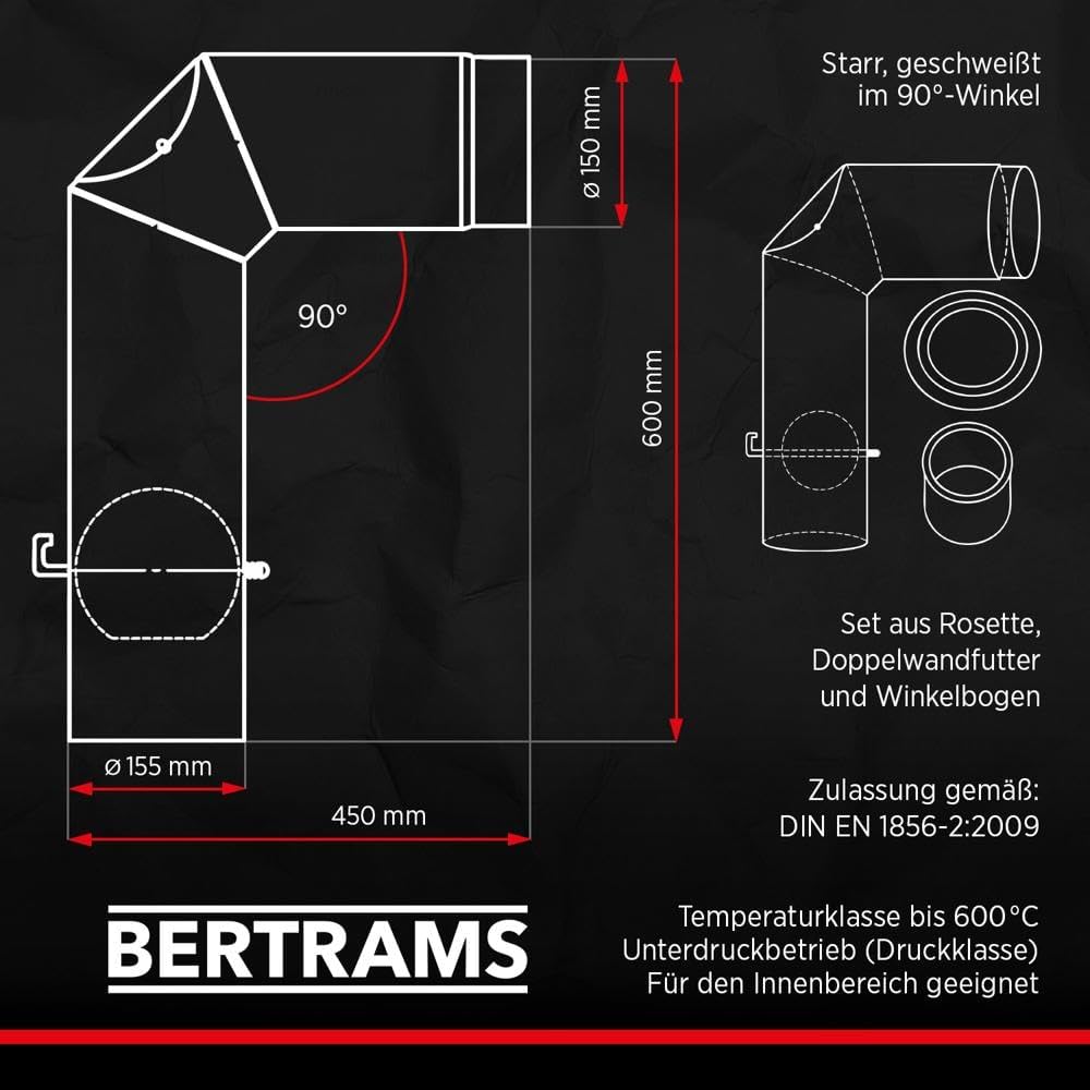 Bertrams 198116 Winkelbogenset 3-teilig, 2mm senotherm UHT-Hydro lackiert schwarz, durchmesser