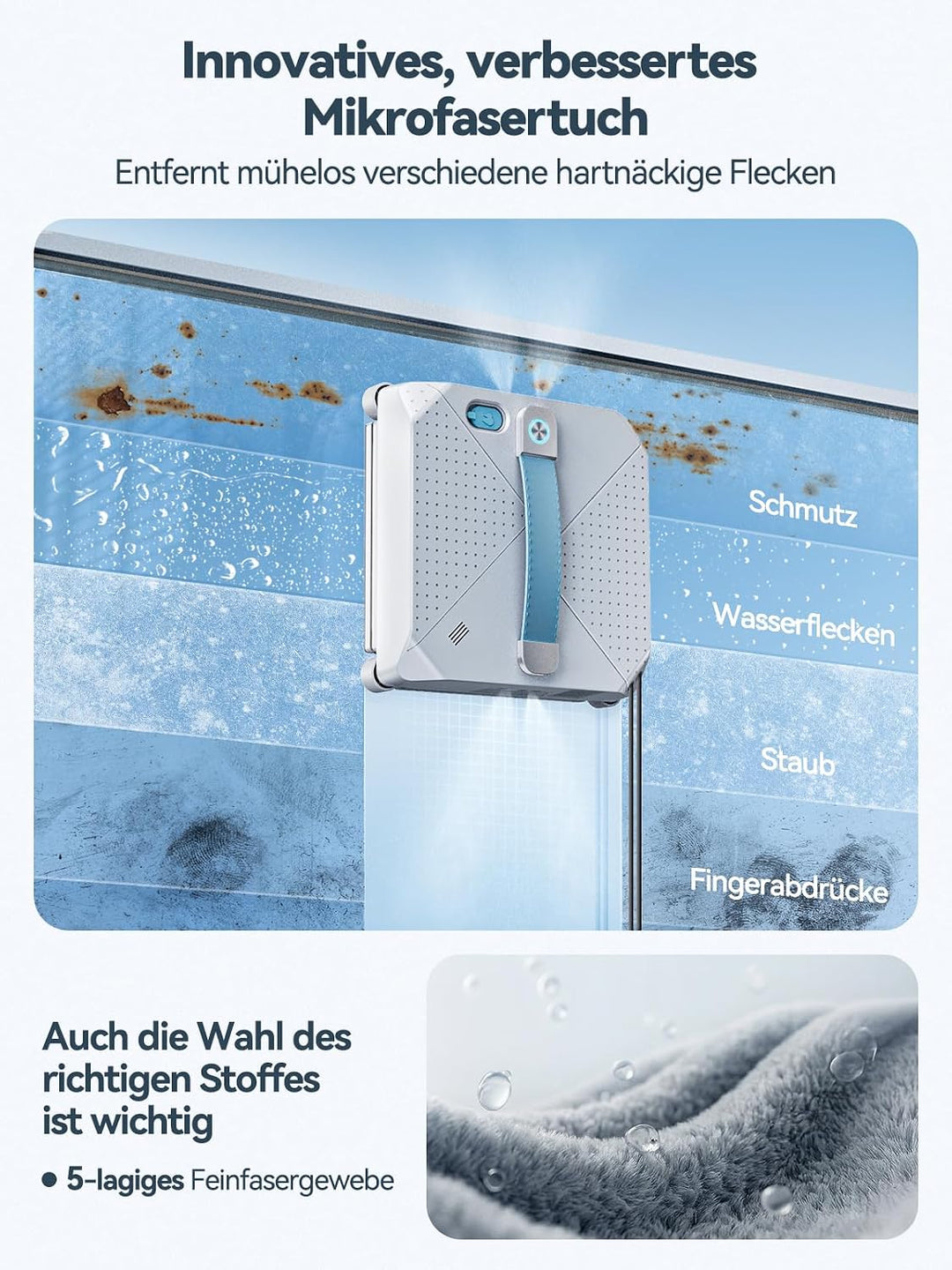 Keero Fensterputzroboter 2026 Neuheit, 9000Pa Fensterreiniger elektrisch Vier-Düsen-System, Randerke