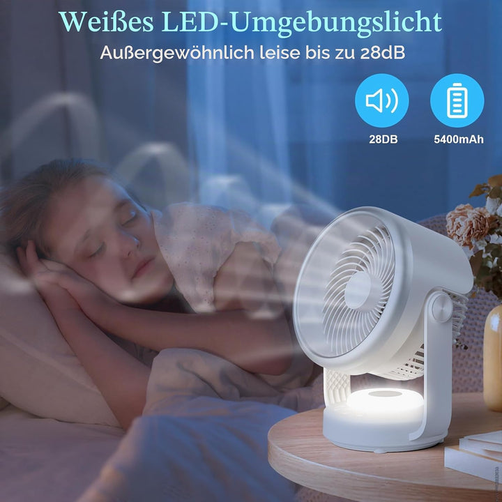 GuKKK Ventilator, Tischventilator Leise 5400mah, Umluftventilator 70° Oszillation mit 4 Geschwindigk