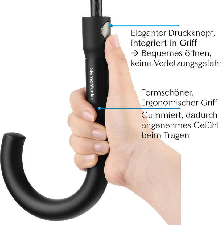Sternenfunke Regenschirm transparent gross XXL Ø110 cm 16-Rippen Komfort-Druckknopf | Durchsichtiger