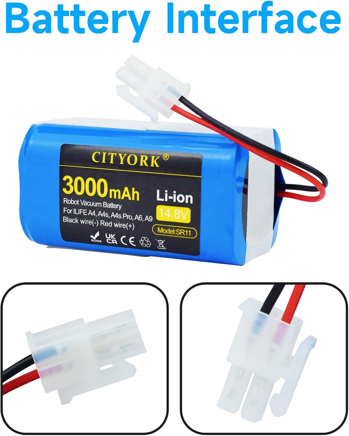 CITYORK 3000mAh Akku für Zaco iLifeA4, A4s, A4s Pro, V7, V7S, V7 Plus/Pro, A6, A7, A8, A9, A10, A10