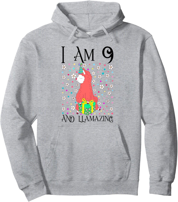 I am 9 and LLamazing Girl Kids 9th Llama Birthday Party Gift Pullover Hoodie